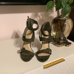 Elegant Olive Green Ankle Strap Heels with zip back